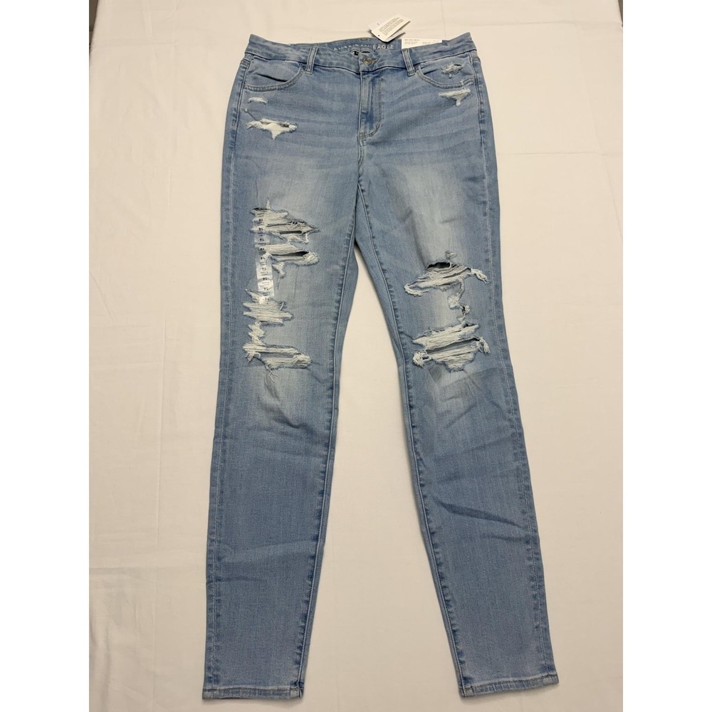American Eagle Outfitters Jegging Jeans Womens 14 Tall Blue Distressed 32x32